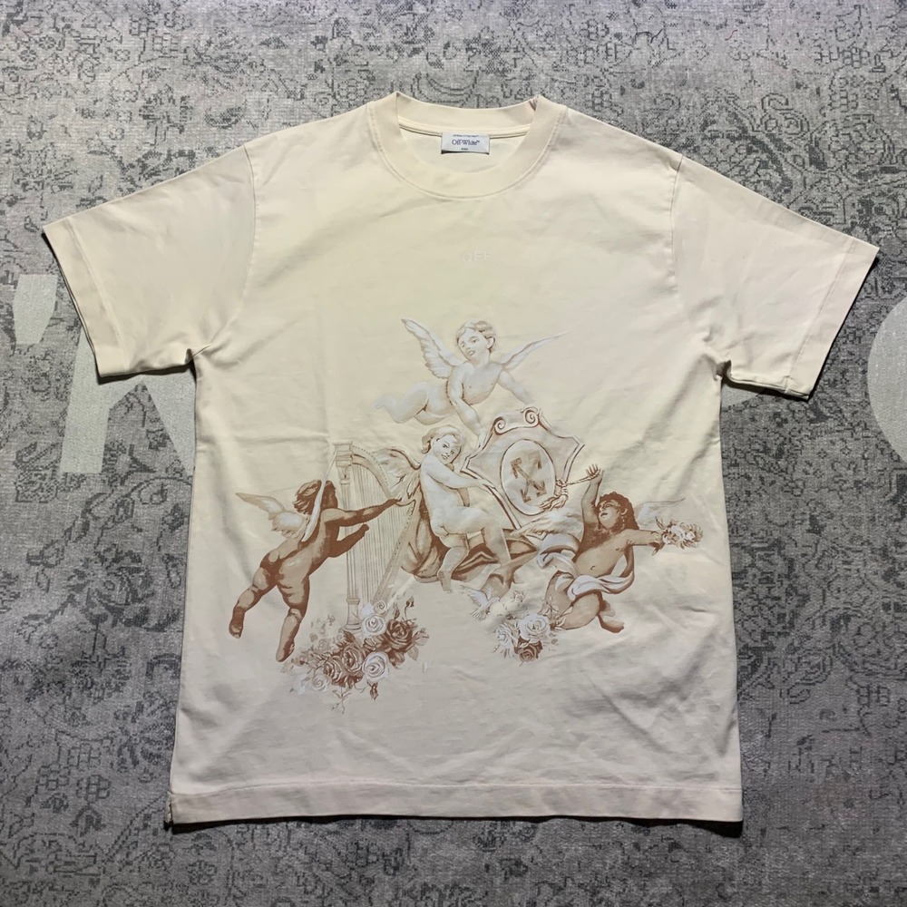 Off-White Cherub Graphic T-Shirt Mens M Cream Excellent Renaissance Virgil Abloh